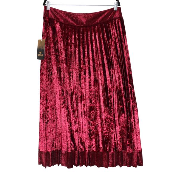 SETRMS Pink Red Velvet Midi Skirt Xlarge Size 12 - Picture 4 of 4